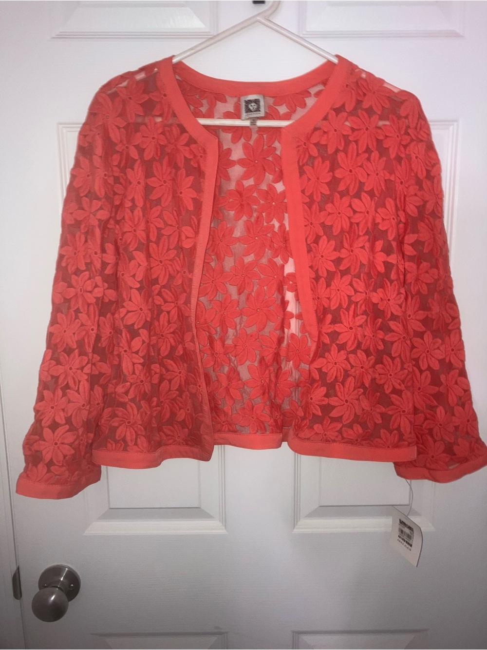 Anne Klein Coral Floral Lace Open Blazer Jacket